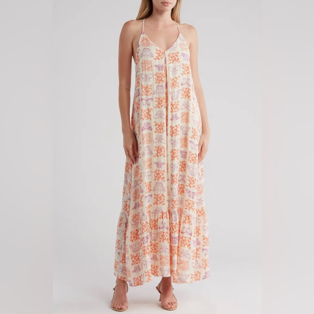 NWT FRNCH Anais Butterfly Print Shift Maxi Dress Size Medium
